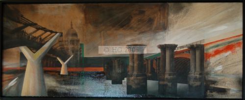Bridges between two worlds 40x100cm mixedmedia on board 